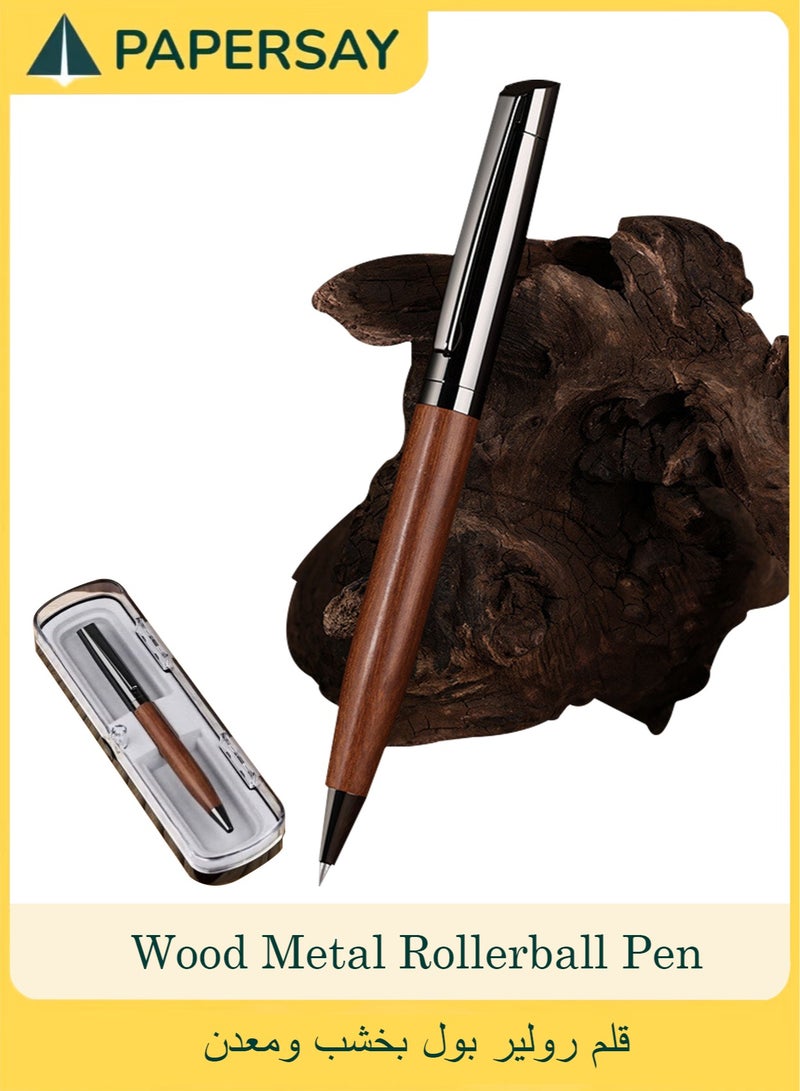 PAPERSAY Wood Metal Rollerball Pen , With Gift Box, Fancy Writing Pen, Nice Luxury Office Gift for Professional, Executive, Cool Wooden Pen for Journaling,School, office - Rosewood - Image 1